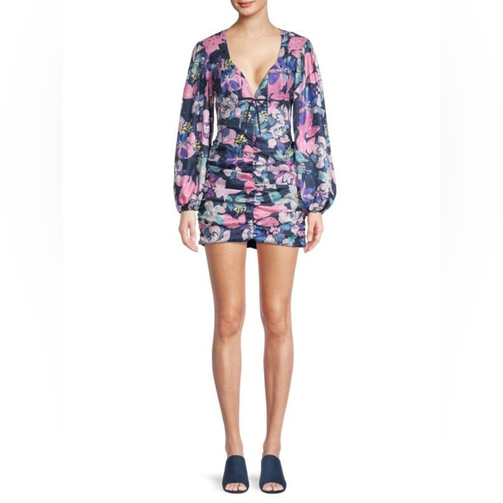 For Love And Lemons Wyatt Long-Sleeve Printed Mini Dress NWT